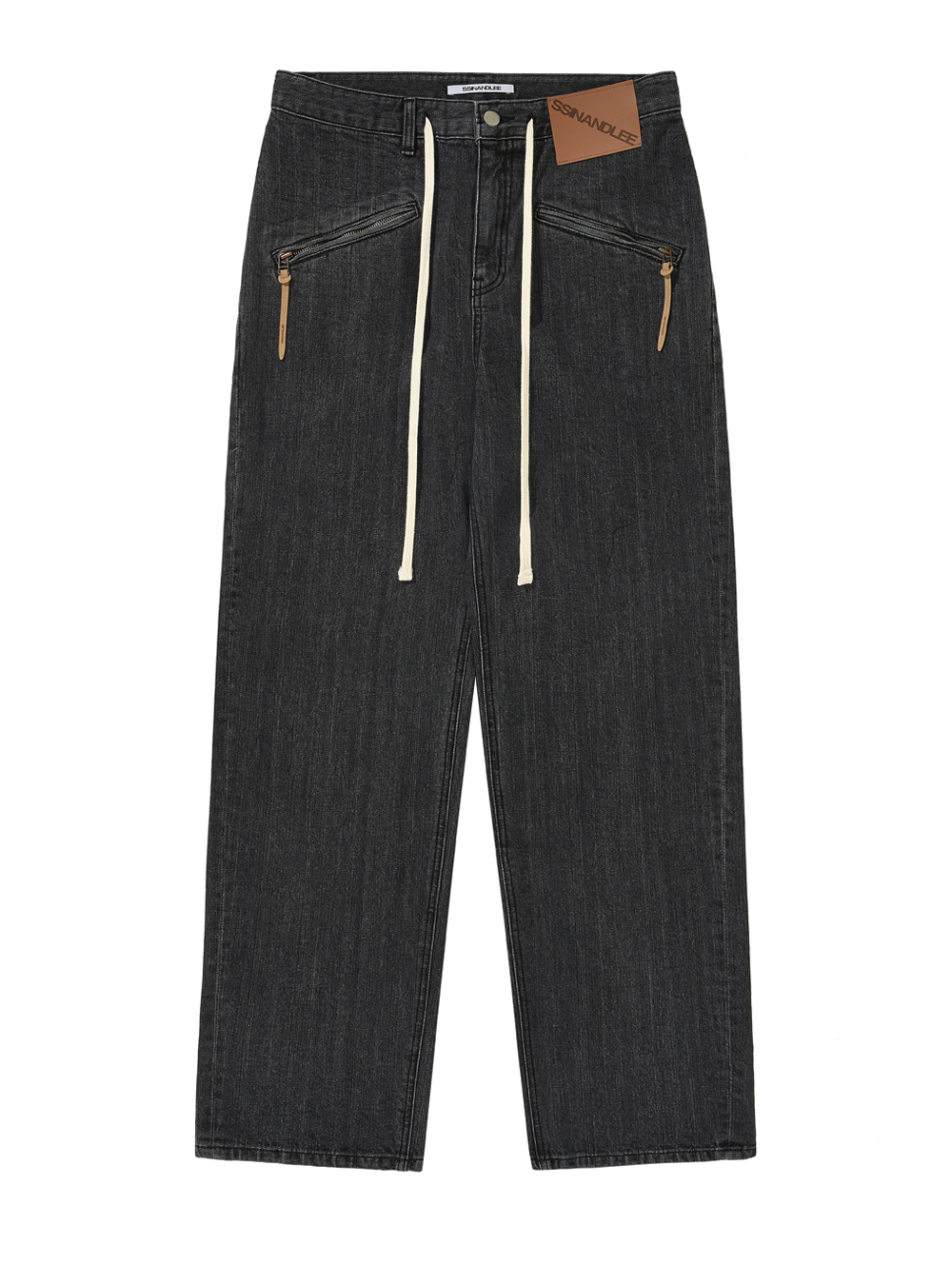 슬랜트 지퍼 데님 팬츠 워시드 블랙  slant zipper jeans washed black